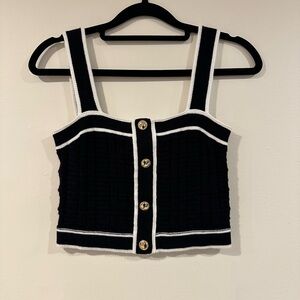 SHEIN Black and White Buttoned Crop Top
